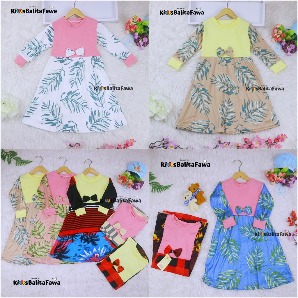 Gamis Eliza Uk 1-2 Tahun / Tunik Baju Anak Perempuan Lengan Panjang Dres Cewek Gamis Muslimah Motif