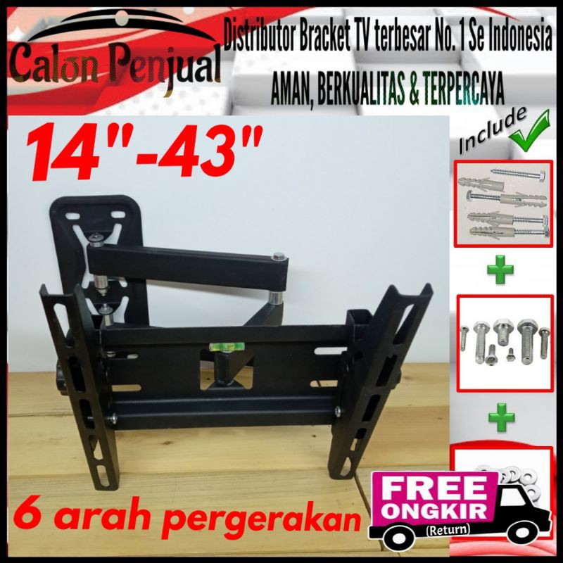 Bracket tv Swifle/Lengan 14in sampai 43in waterpass fleksible moving CP.SWFLACC.002