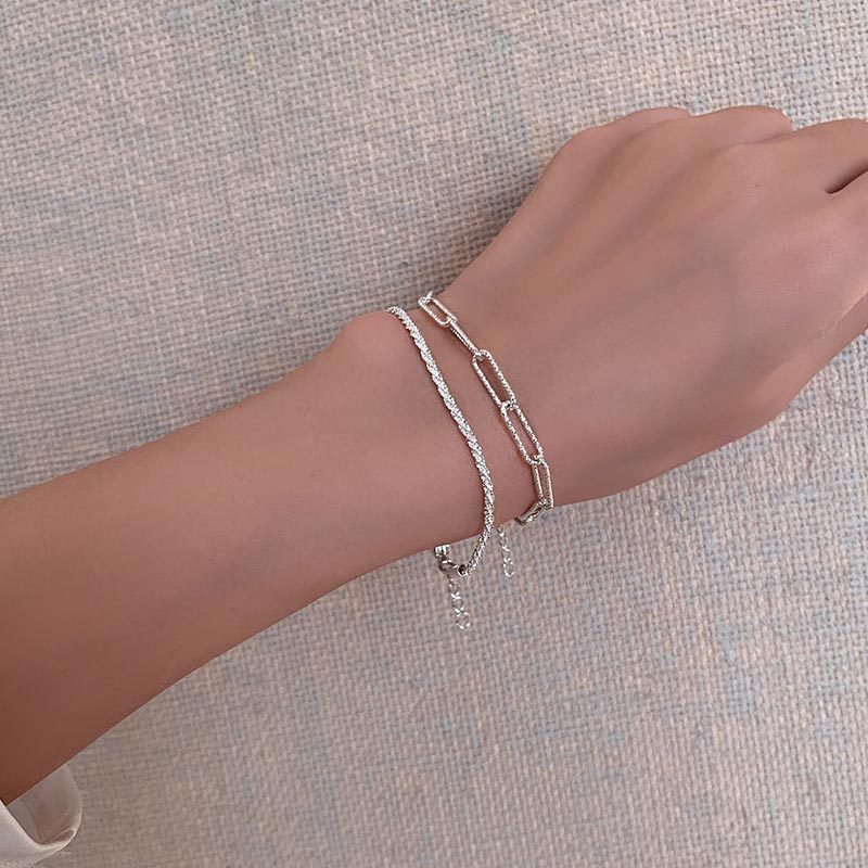 Gelang Tangan Rantai Simple Warna Silver Untuk Wanita