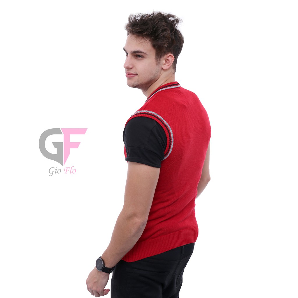 GIOFLO Outwear Vest Rajut Pria Casual Merah / ROM 308