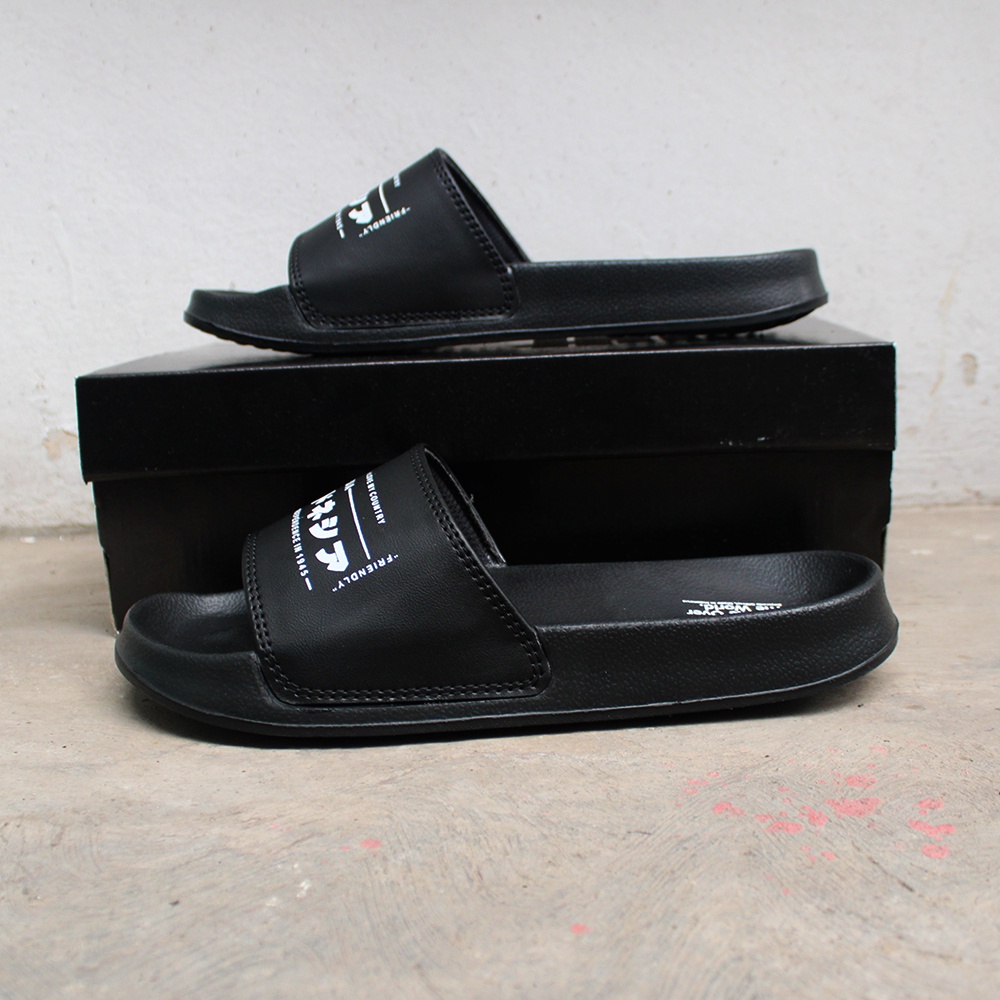 Sendal Selop Pria Distro Terbaru Boyscode Kanji Indonesia / Sendal Slide Pria / Sendal Slip On Pria