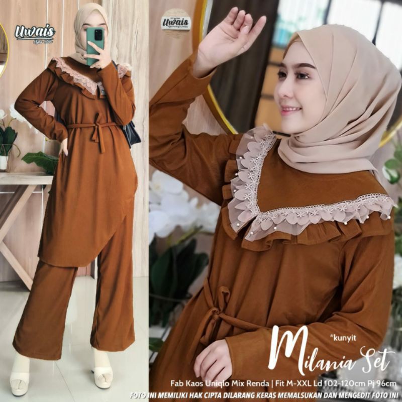 Milania Tunic Set Pants Kaos Uniqlo mix Renda Original Uwais