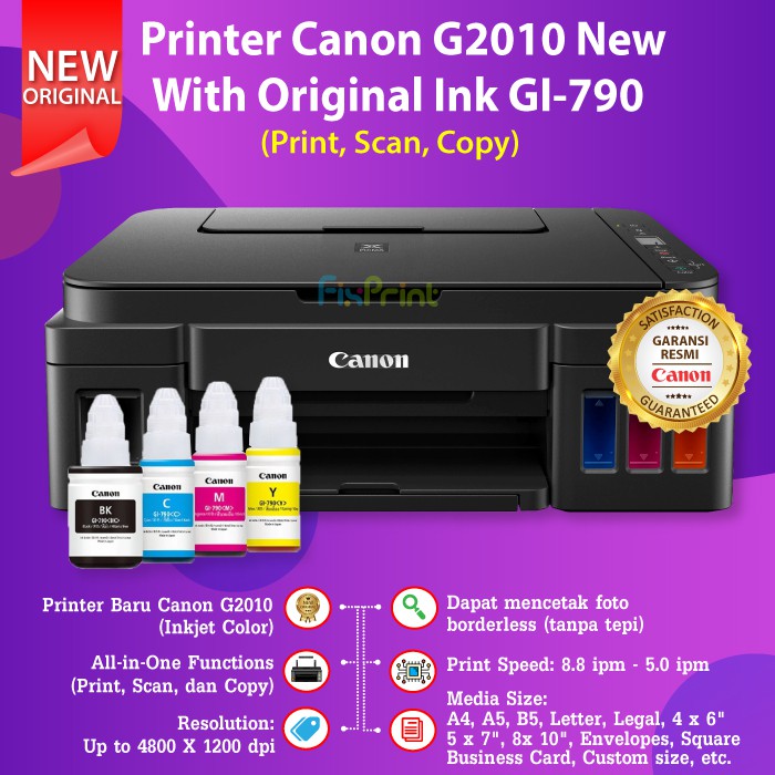 Printer Canon G2010 G 2010 Print Scan Copy Ink Tank Infus Cartridge CA91 CA92