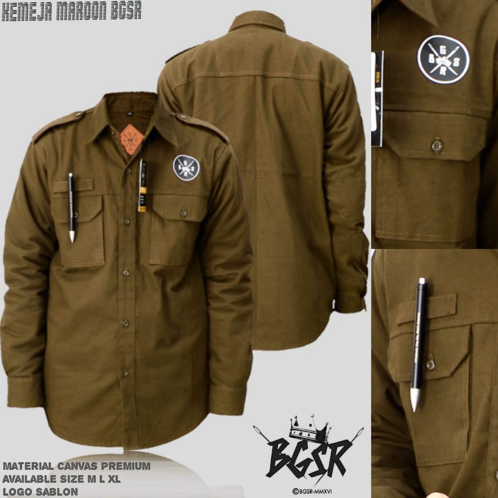 Kemeja Tactikal Kanvas BGSR Original - Hijau Army