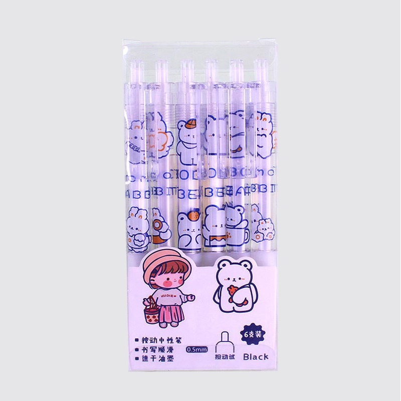 6pcs / Kotak Pulpen Gel 0.5mm Model Tekan Untuk Stationery Sekolah