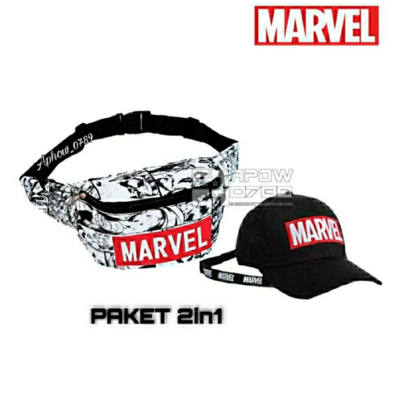 Waistbag Batman vs Marvel topi taly tas SLempang anak laki-laki