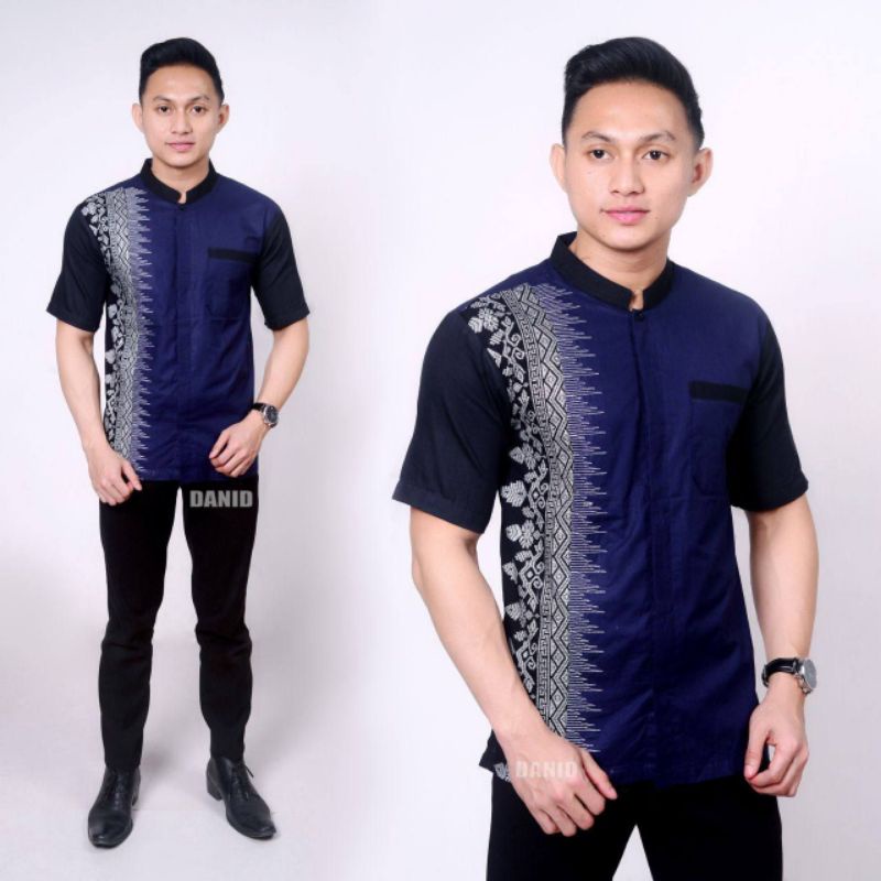 Baju Koko Dewasa Lengan Pendek Kombinasi Batik Pria