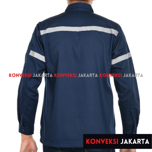 Baju Wearpack Kemeja Safety K3 Proyek Tambang Lengan Panjang  - Pakaian Seragam Werpak Kerja Atasan Scotlite Lapangan Warna Navy Pria Wanita