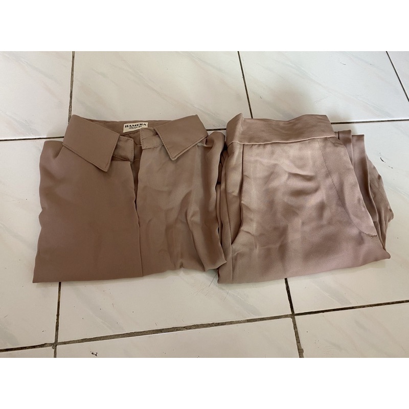 JASMINE SET SETJ310 ONE SET ATASAN CROP KARET DAN CELANA BASIC ADA SELETING DAN KANCING SETJ310-Tan