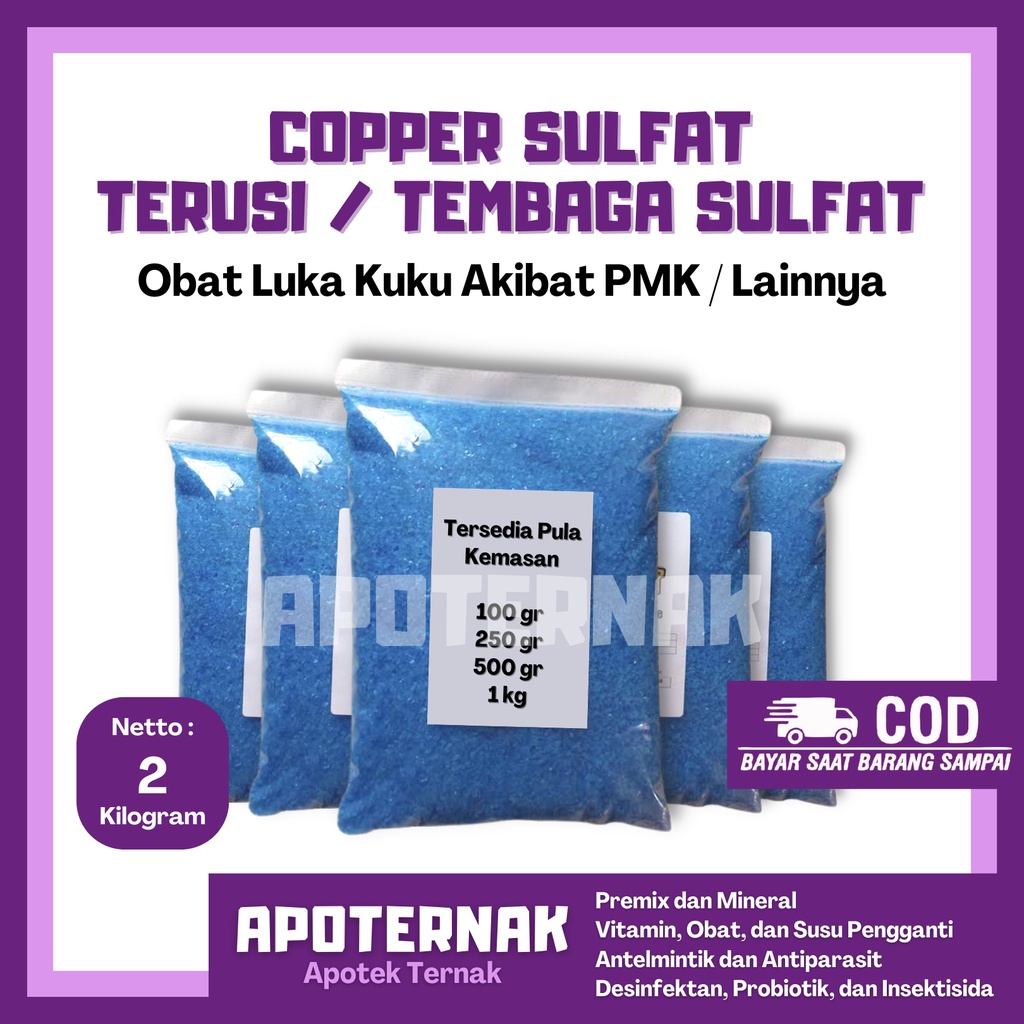 COPPER SULFATE 2 kg | Tembaga Sulfat/Terusi Obat Infeksi dan Luka Terbuka Pada Kuku Ternak Sapi Kambing Domba PMK | Apoternak