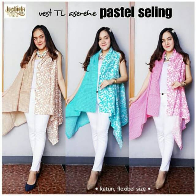 Vest cardigan outer batik soft cap pastel jumbo aserehe zigzag murah pastel seling coklat biru pink