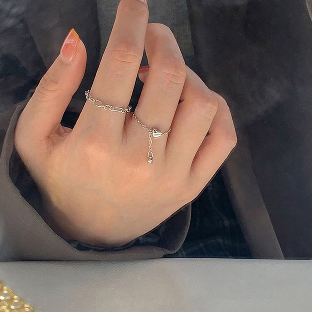 Cincin Jari Rantai Manik-Manik Dapat Disesuaikan Gaya Punk Korea Untuk Wanita