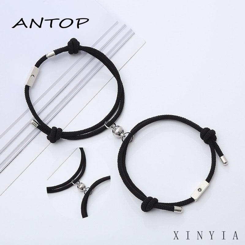 2pcs Gelang Tangan Tali Kepang Magnetik Aksen Mataharibulan Elegan Untuk Pasanganpriawanita