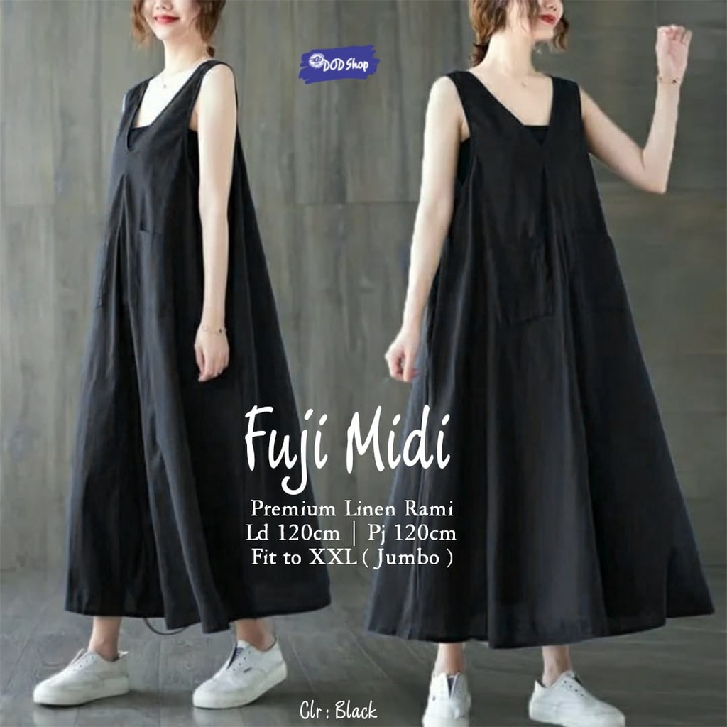 fuji midi jumbo tunik baju pakaian long dress dres selutut you can see polos katun ld 120 xxxl bigsi