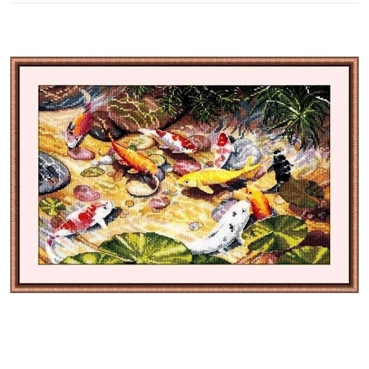paket kristik ikan koi 9 Pola kain full cross stitch 14ct dmc nkf diy craft