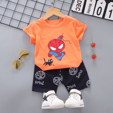 Spidey &amp; Cat / Little men Baju Setelan Kaos Celana Pergi Jalan Lucu Fashion Anak Bayi Cowok Laki Terlaris Lucu Impo