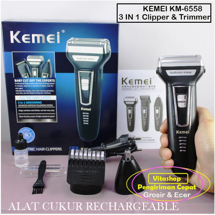 MESIN CUKUR RAMBUT KEMEI KM-6558 ALAT CUKUR KUMIS 3IN1 RECHARGER