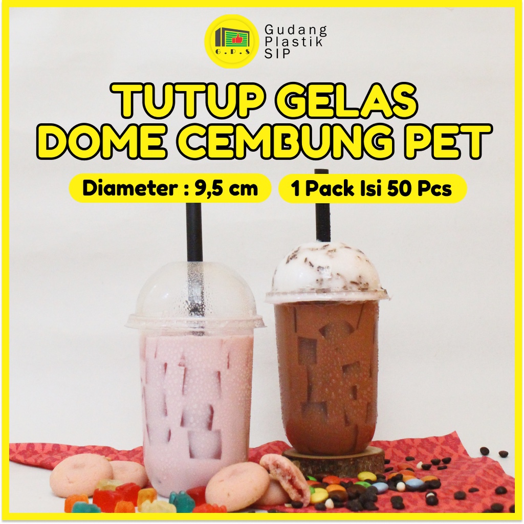 Tutup Gelas Plastik Lid Cup Dome Cembung PET / Bahan Ramah Lingkungan