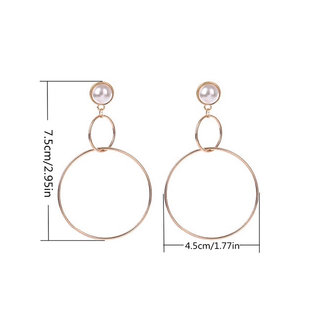 LRC Anting Tusuk Fashion Color Round Shape Decorated Earrings