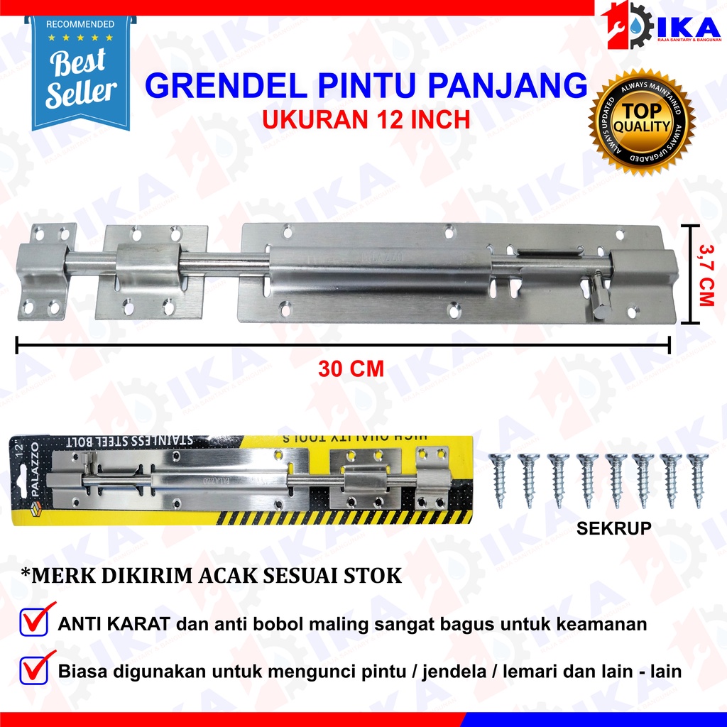 TERMURAH Grendel Stainless Stanlis Tebal Selot Pintu Selot Jendela Kunci Pintu Grende ANTI KARAT 6 - 8 - 10 - 12 inch  Grendel Stainless Steel 6 - 8- 10 -12 Inch Inci Stenlis Stanlis Tebal Selot Pintu Jendela Slot Kunci Kamar Mandi WC Toilet VPR GRENDEL