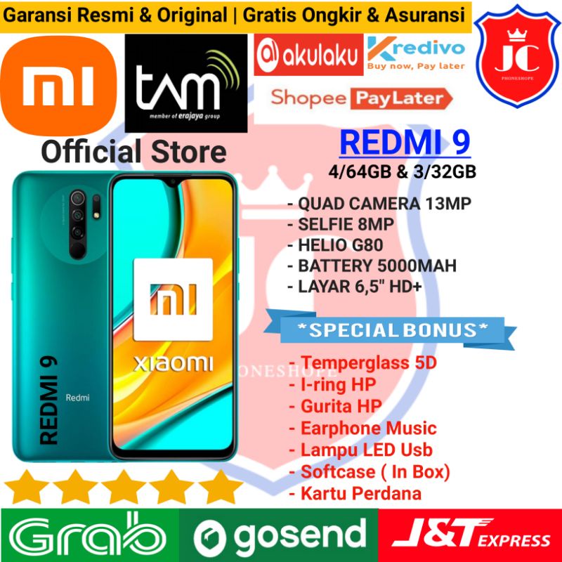 XIAOMI REDMI 9 RAM 4/64GB & 3/32GB GARANSI RESMI TAM XIAOMI INDONESIA - BONUS