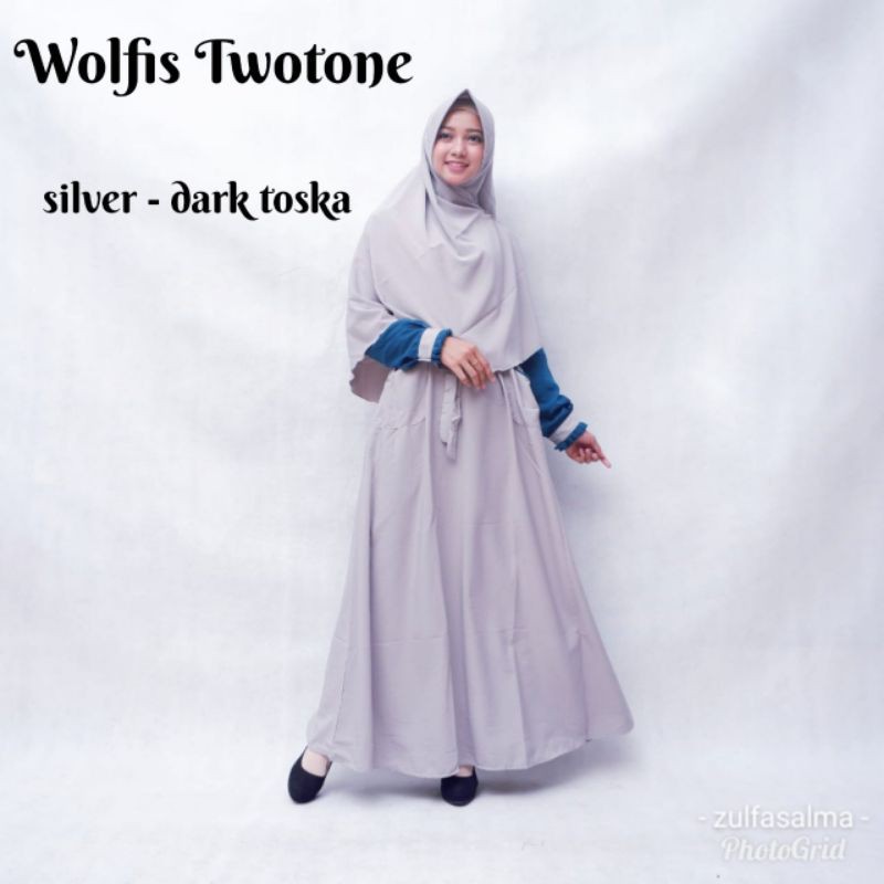 Gamis wolfis polos kombinasi twotone saku busui ld 100