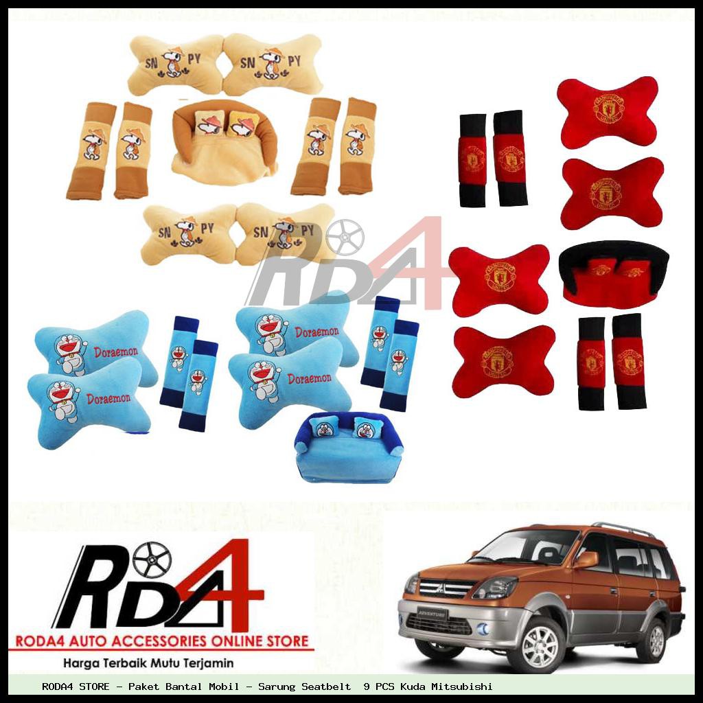 Paket Bantal Mobil - Sarung Seatbelt  9 PCS Kuda Mitsubishi