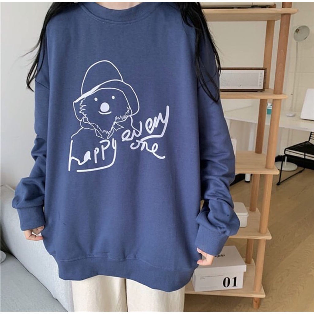 CREWNECH HAPPY EVERYONE SWEATER WANITA - SWEATER WANITA OVERSIZE - OOTD