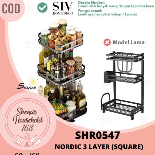 SHENAR NORDIC RACK RUBY RACK TROLLEY 3 SUSUN RAK DAPUR PUTAR 360 DERAJAT RAK DAPUR SUSUN  3D UNIK DAPUR BUMBU - BISA COD