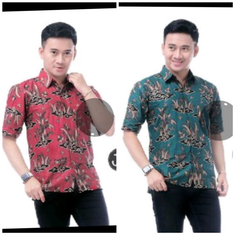 M L XL XXL ATASAN HEM BATIK COWOK HEM BATIK MEGA MENDUNG WARNA MERAH HIJAU BOTOL JUMBO KERJA KANTOR