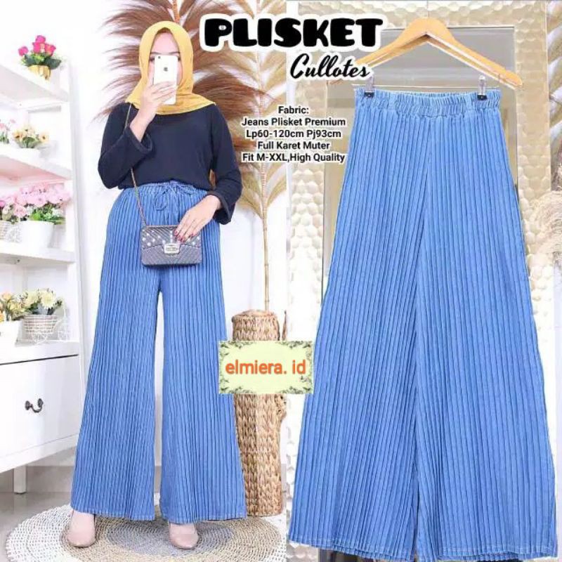 CELANA KULOT PLISKET JEANS  ( NAVY &amp; BIRU )