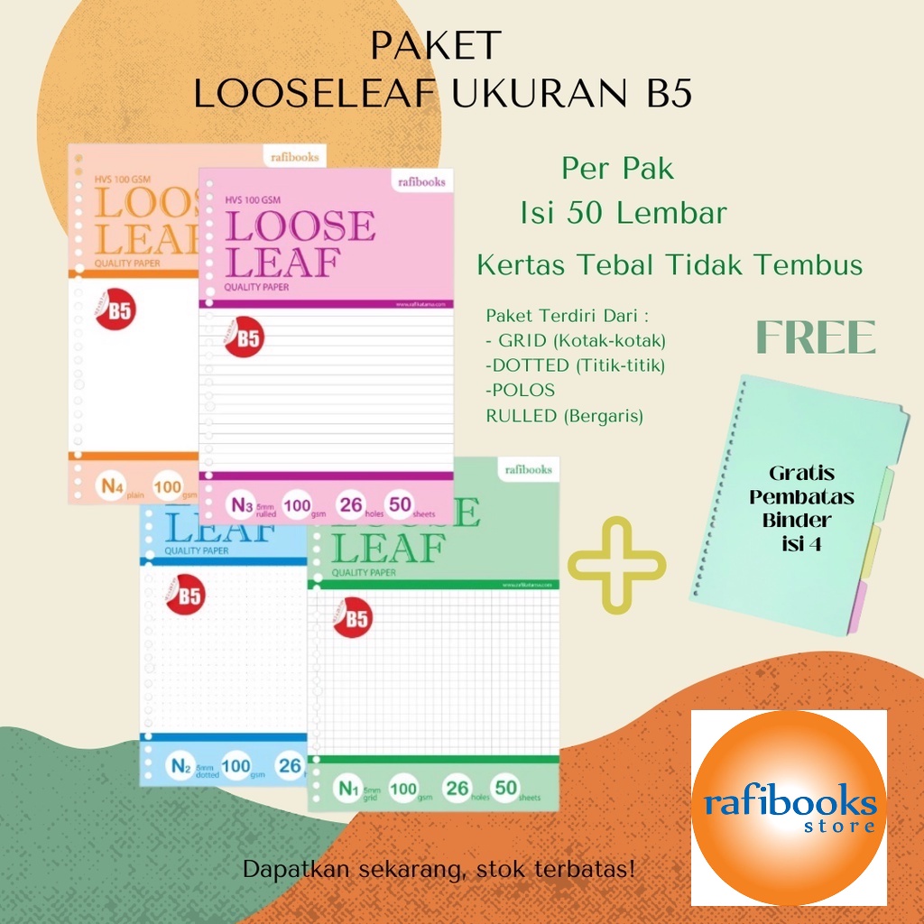 

[ Rafibooks ] Paket Hemat Murah Looseleaf B5 HVS + Gratis Pembatas Looseleaf - Isi Binder