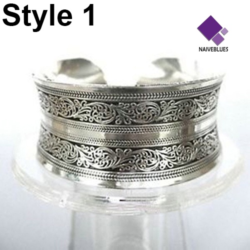 Gelang Bangle Cuff Model Lebar Motif Ukiran Gajah Warna Silver Gaya Vintage Tibet