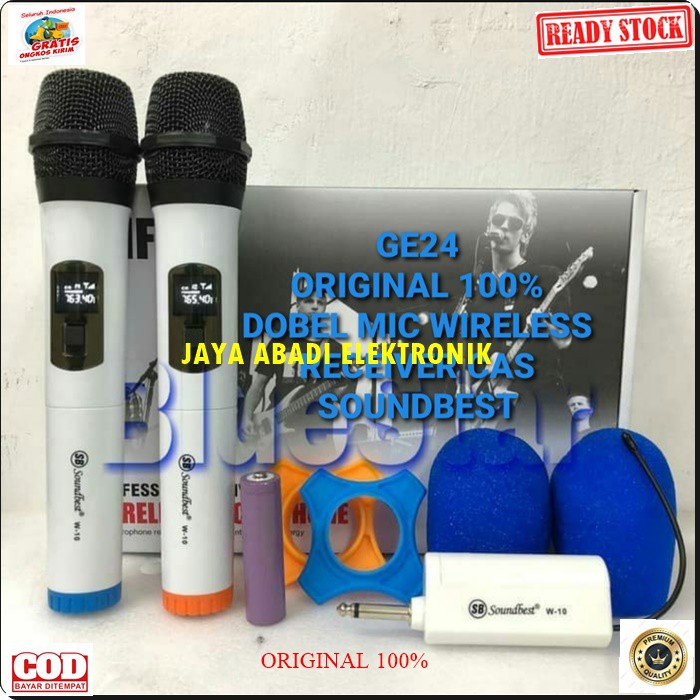 G24 ORIGINAL MIC DOUBLE SOUNDBEST WIRELESS CAS CASAN MIKROPHONE WIRELESS PRO AUDIO SOUND SISTEM VOKAL KARAOKE PROFESIONAL PANGGUNG BISA DIPAKE KESEGALA JENIS AUDIO DAN BONUS BUSA MIC KARET MIK DAN BATERAI