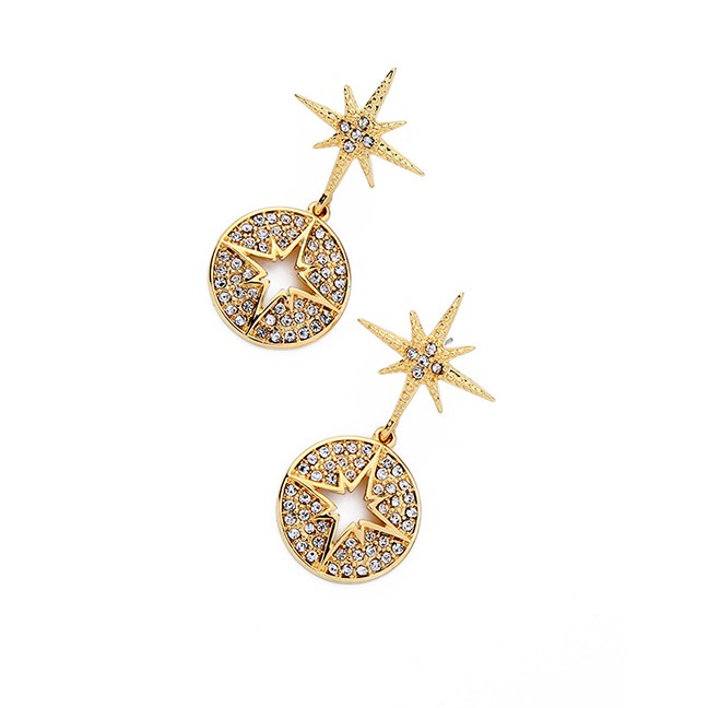 LRC Anting Tusuk Fashion Gold Star-studded Geometric Hollow Ring Stud Earrings F57913
