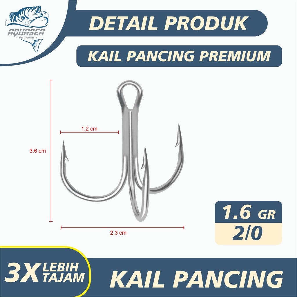AQUASEA - Hook Kail Pancing Treble Zeus GT Warna Silver 1pcs-TRIBLE#2/0 isi 01pcs