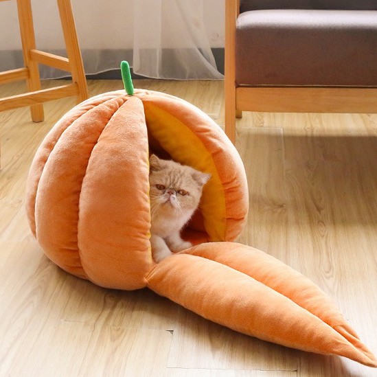 Size Besar - Pumpkin Cat Nest Sarang Kucing Labu Tempat Tidur Binatang Rumah Kucing