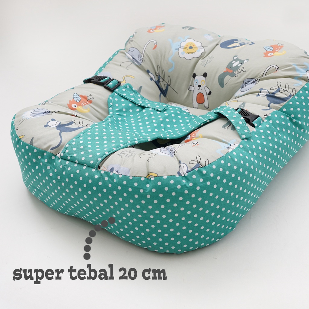 KASUR BAYI SUPER TEBAL MULTIFUNGSI SOFA BAYI DENGAN GESPER SAFETY BELT PREMIUM TEBAL FREE BANTAL PEYANG CROWN