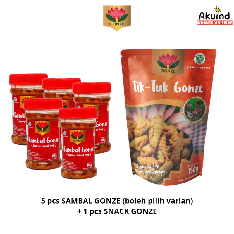 

Gonze - Paket Hemat (Isi Paket : 5 Sambal Gonze Allvarian + 1 Cemilan Tiktuk Gonze)