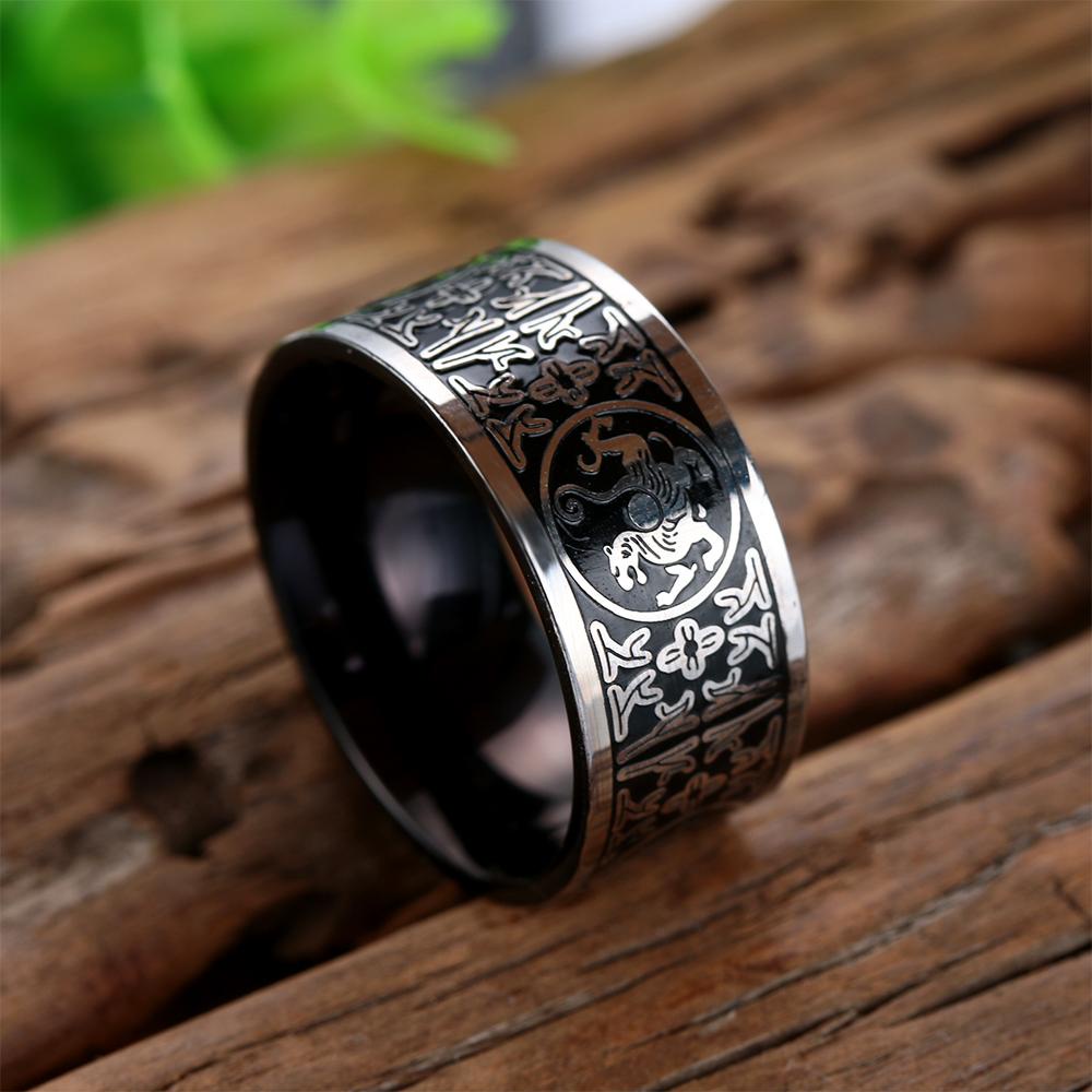 Lily Punk Cincin Pria Perhiasan Serigala Raksasa Batu Baja Titanium Hip Hop Gothic