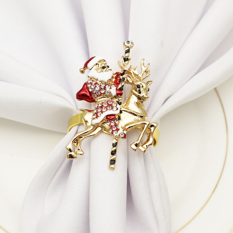 Cincin Serbet Bentuk Lingkaran Desain Pohon Natal Bahan Logam Untuk Dekorasi Meja Pernikahan
