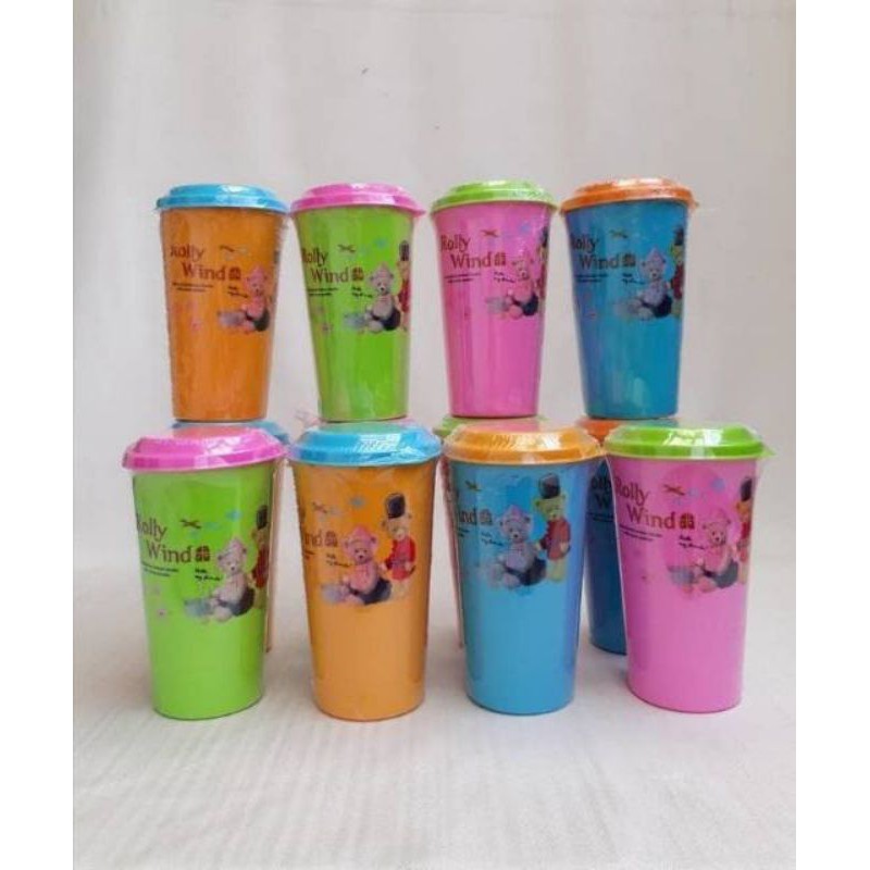 Mug / Cangkir plastik ber karakter / GELAS PLASTIK PAKAI TUTUP TRIXY MICHIKO CUP CP - 324.