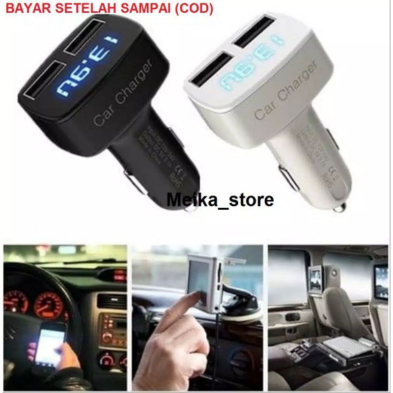 car charger carger cas mobil 3.1A voltmeter thermometer digital hp