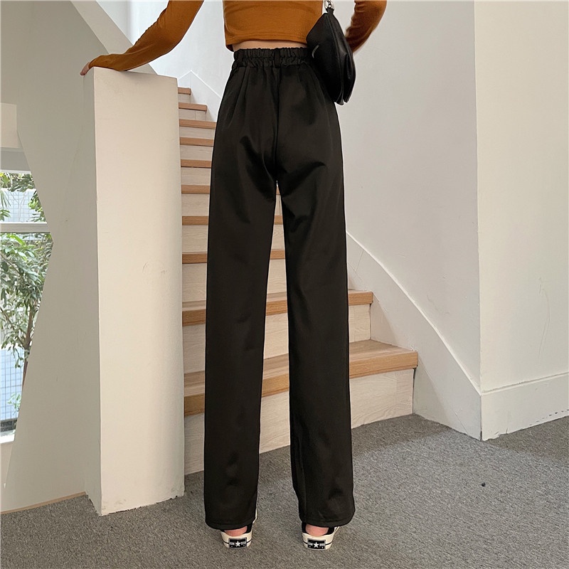 yikoo-Celana panjang dua kancing setelan high waist pants casual wanita