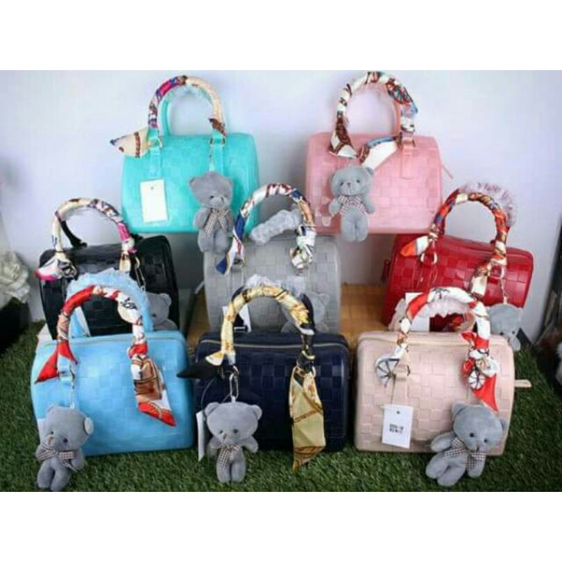 Terbatas Tas Wanita Impor Furla Tabung Speedy Motif Catur Timbul Bahan Jelly 22