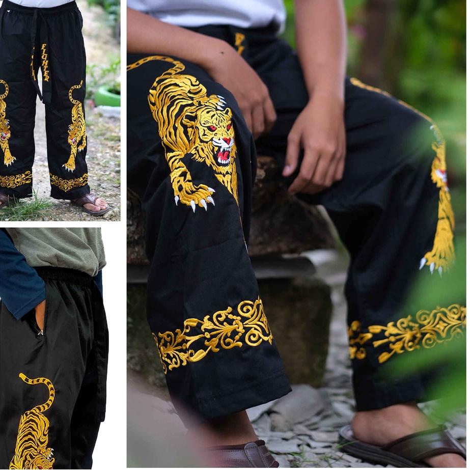 Harga Murah.. Celana Silat Pangsi C-53 Bordir Macan Kembar l Twin Tiger Fighter Pants -- ada saku re