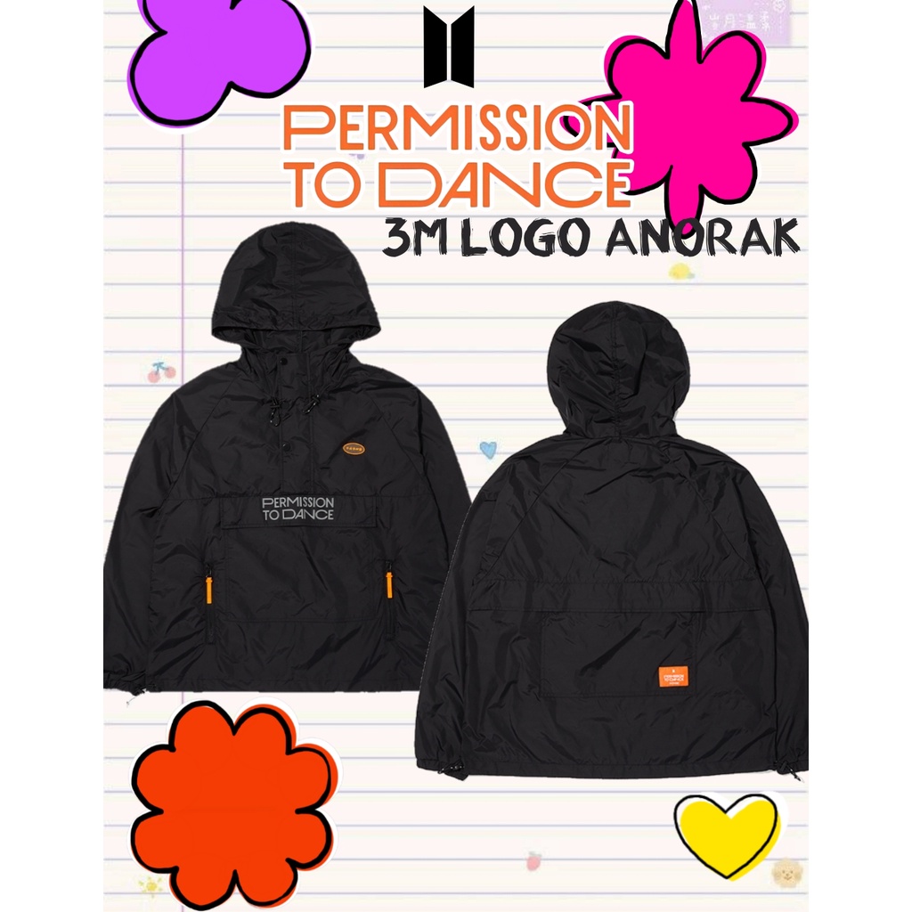 アイドル BTS PERMISSION TO DANCE 3M LOGO ANORAK BTS 2021 PERMISSION TO DANCE ロゴアノラック黒 BTS PTD ON