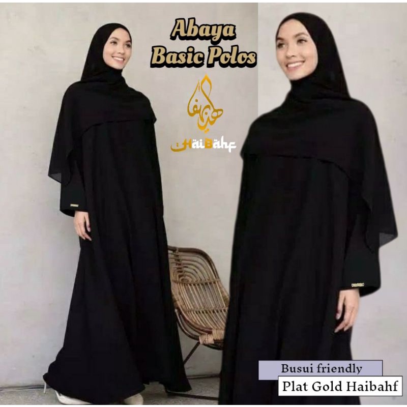 Abaya Hitam Basic List Gamis Syari Bahan Jet black Hitam Pekat Busui friendly-7