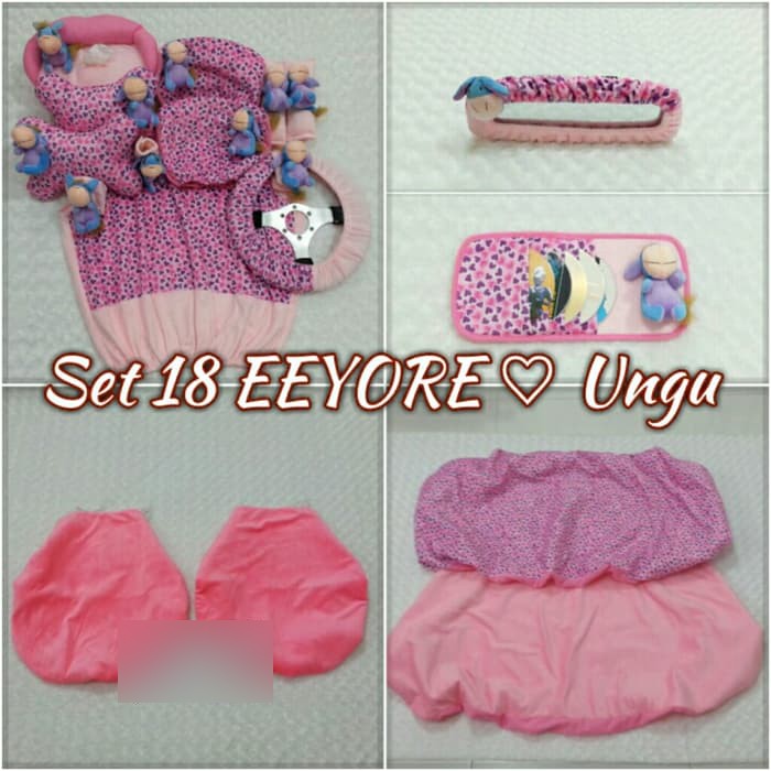 Set SARUNG bantal headrest sandaran kepala jok leher kursi mobil EYore eeyore Ungu 18 C