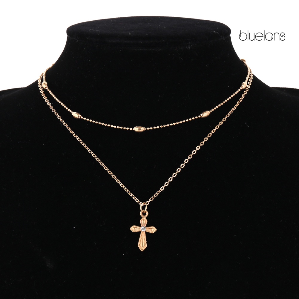 Bluelans Kalung Choker Double Layer Dengan Liontin Salib Untuk Wanita